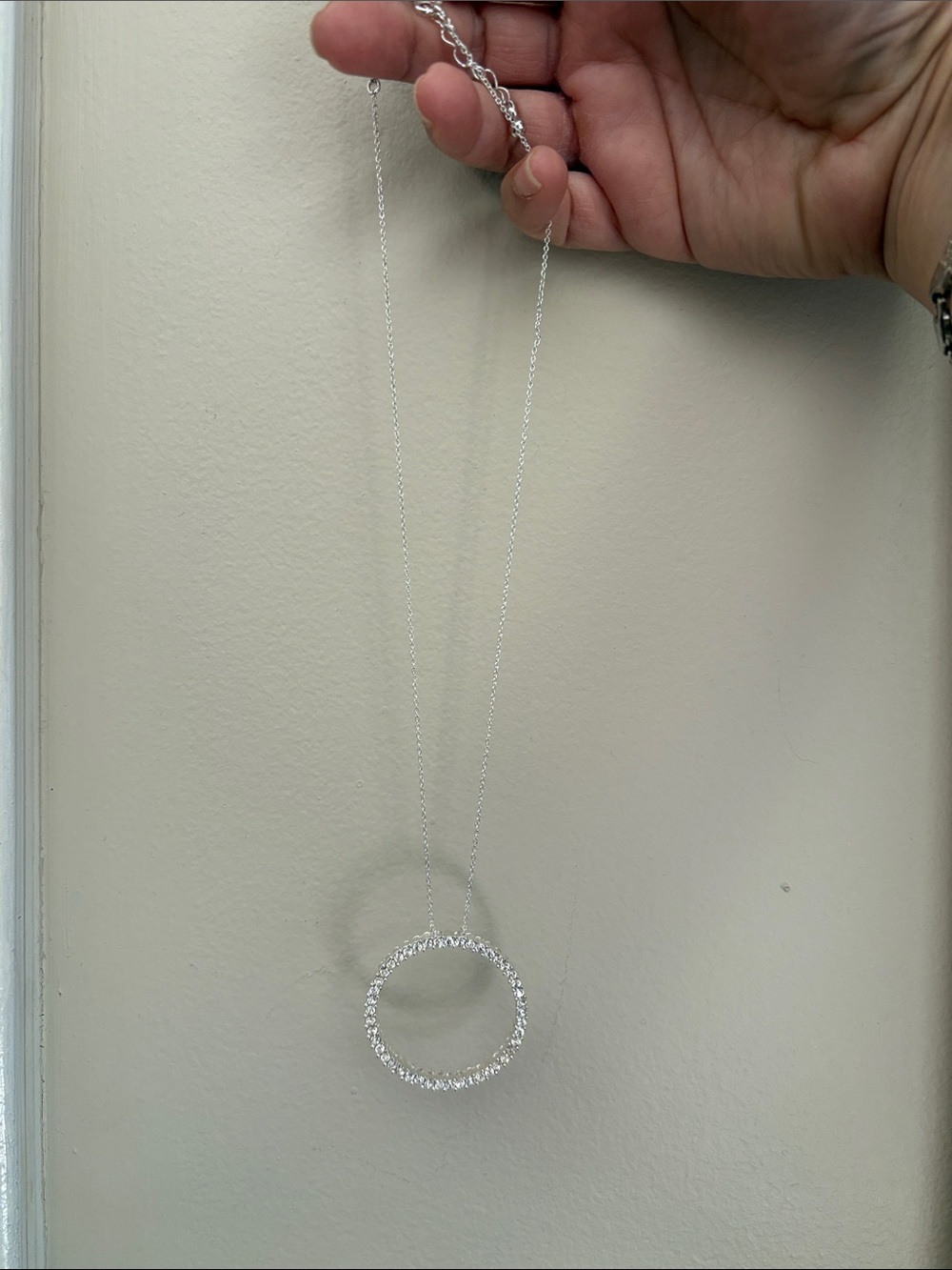Silver tone Crystal Circle Pendant Necklace - Silver 20” chain